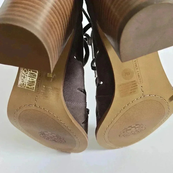 Vince Camuto Tressa Leather Lace up Heels Sandals Taupe Grey Like new! Sz 9M - Picture 8 of 14